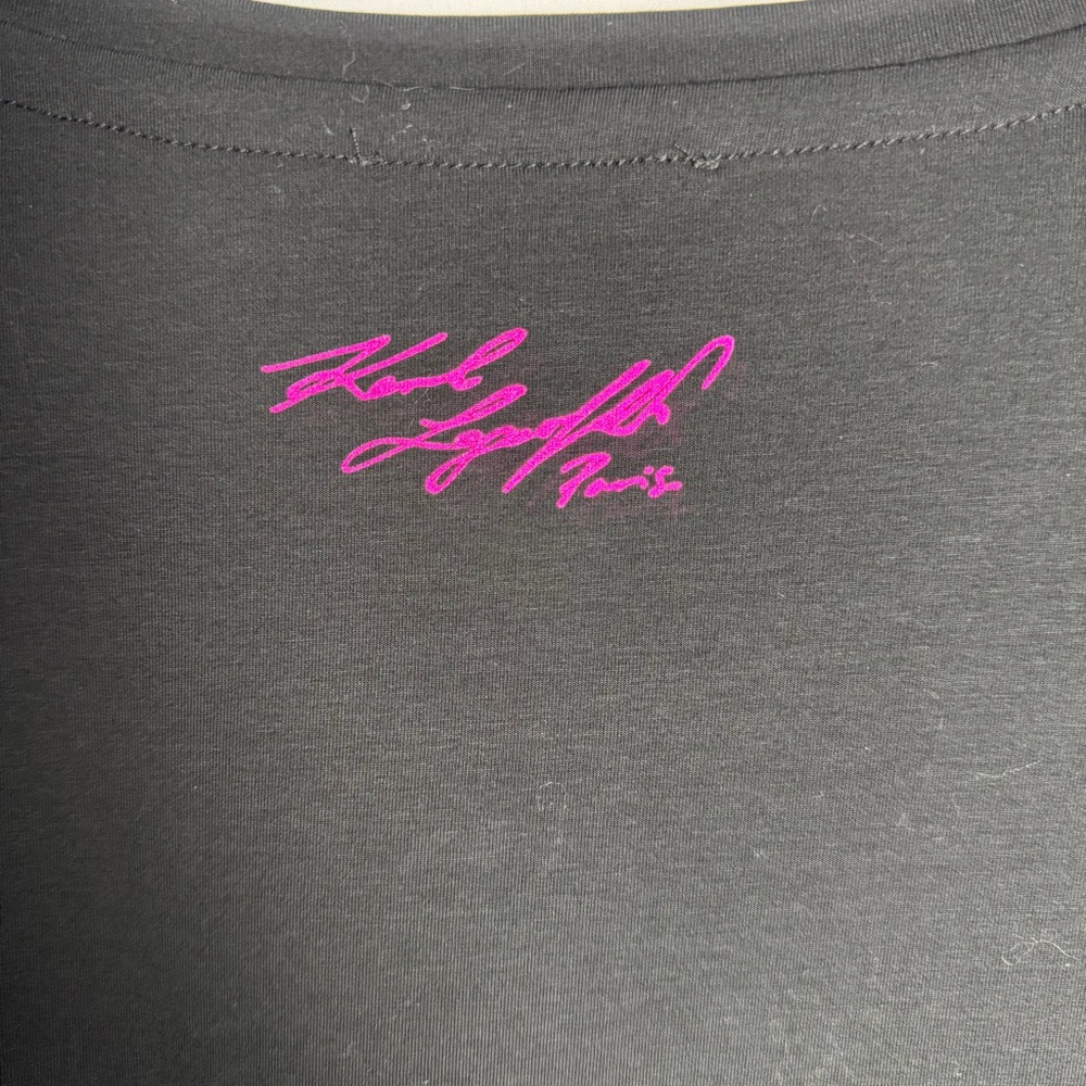 Karl Lagerfeld Black Graphic T-Shirt W/ Colorful Logo & Rhinestones Size Med NWT - Picture 10 of 11